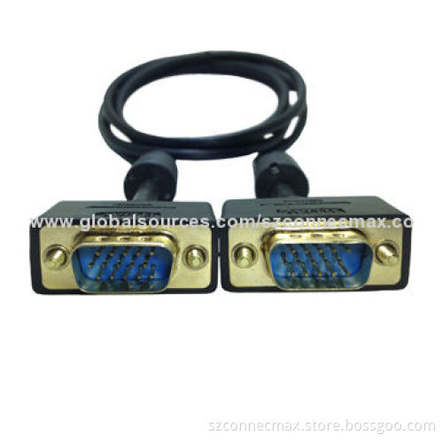 Gold plated VGA cable with screw, HD 15P male to male VGA cable